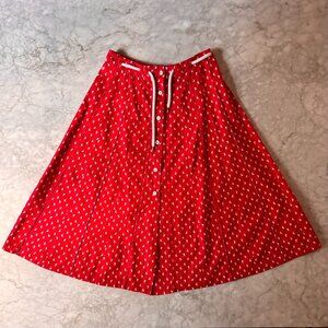 Vintage 70s Century Boston Sailboats Button Front Midi Skirt Size 10 Cottagecore